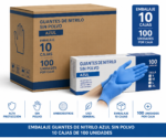 Embalaje Guantes de Nitrilo Azul Sin Polvo 3.5 Gr 10 Cajas de 100 Unidades