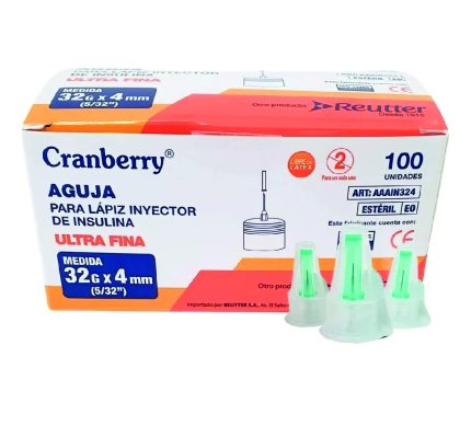 Aguja Lapiz Insulina 32G x 4MM Cj 100un - Cranberry