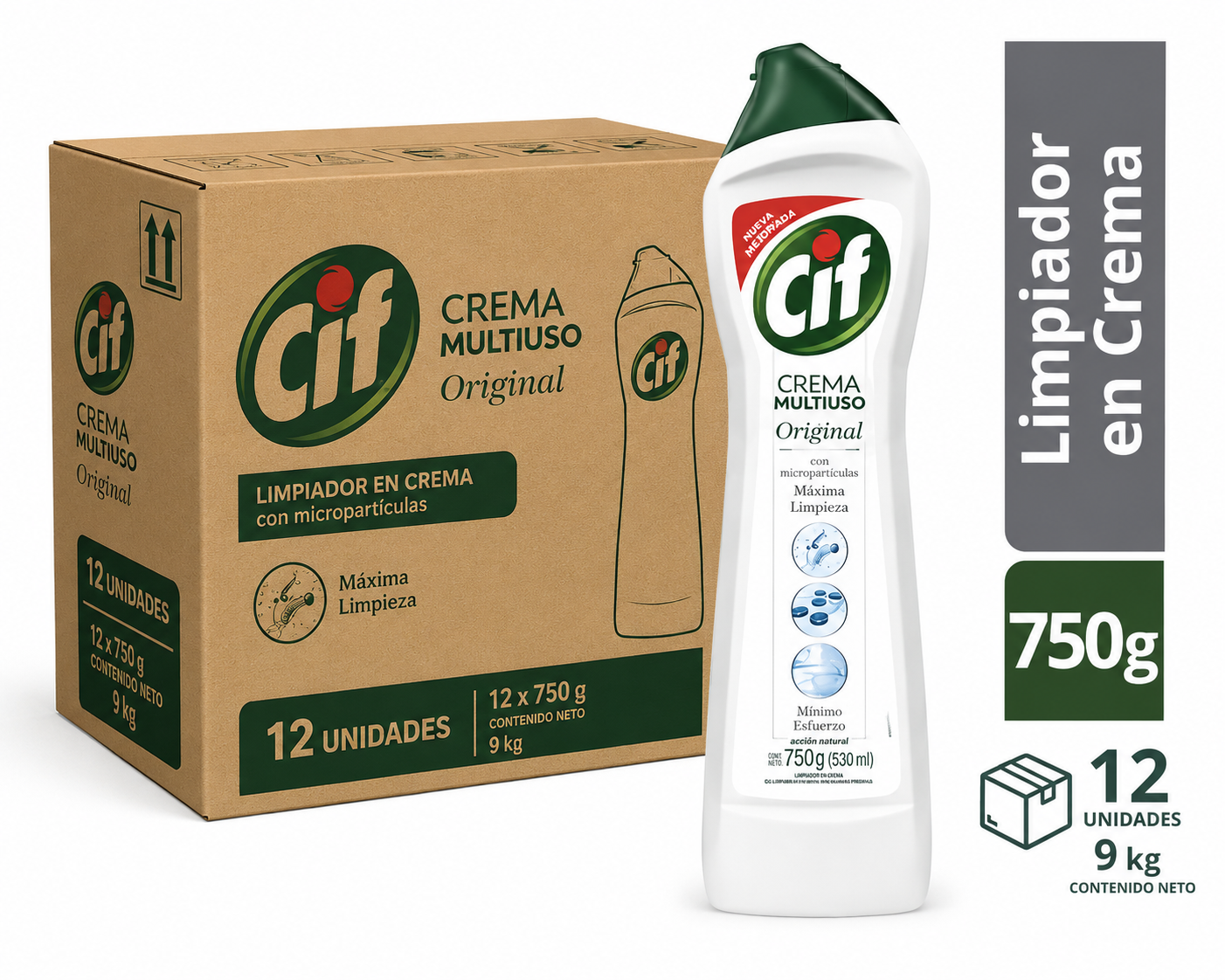 embalaje cif Caja Limpiador Crema Cif Bioactive Original 750 g – 12 Unidades - Imagen 1