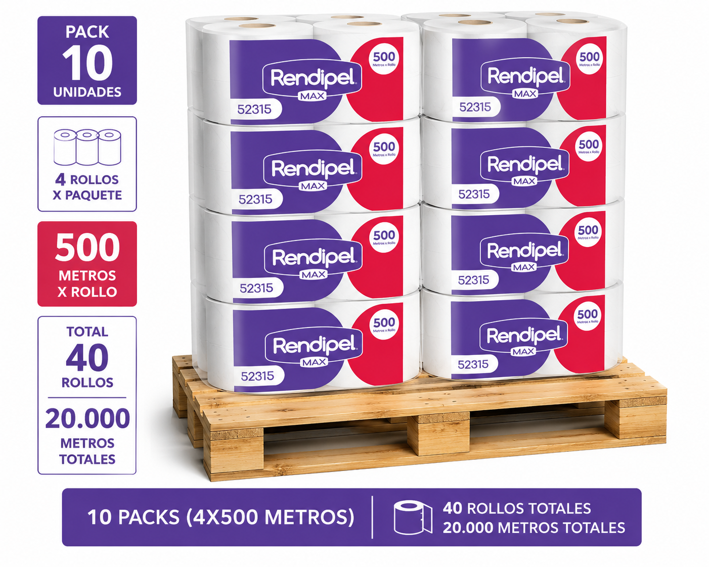 pack-10-papel-higienico-industrial-rendipel-max-4x500-mts.jpg Pack 10 Papel Higiénico Industrial Rendipel Max 4x500 Mts - Imagen 1