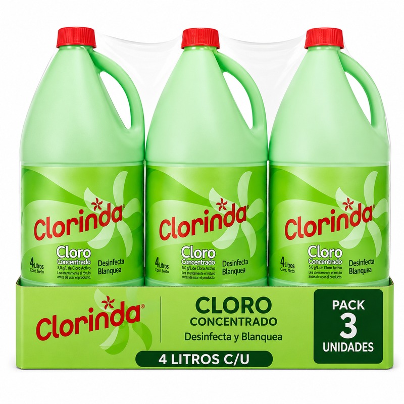 Pack 3 Cloro Clorinda Concentrado 4 Litros Cloro 4 Litros