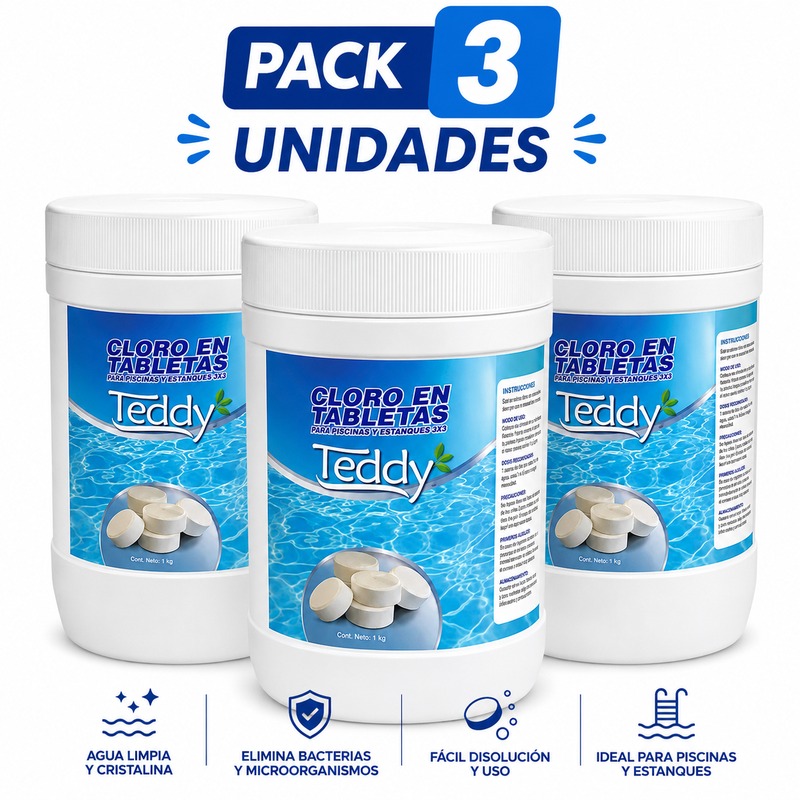 Pack 3 Cloro en Pastillas Teddy 20grs Cloro en Pastillas