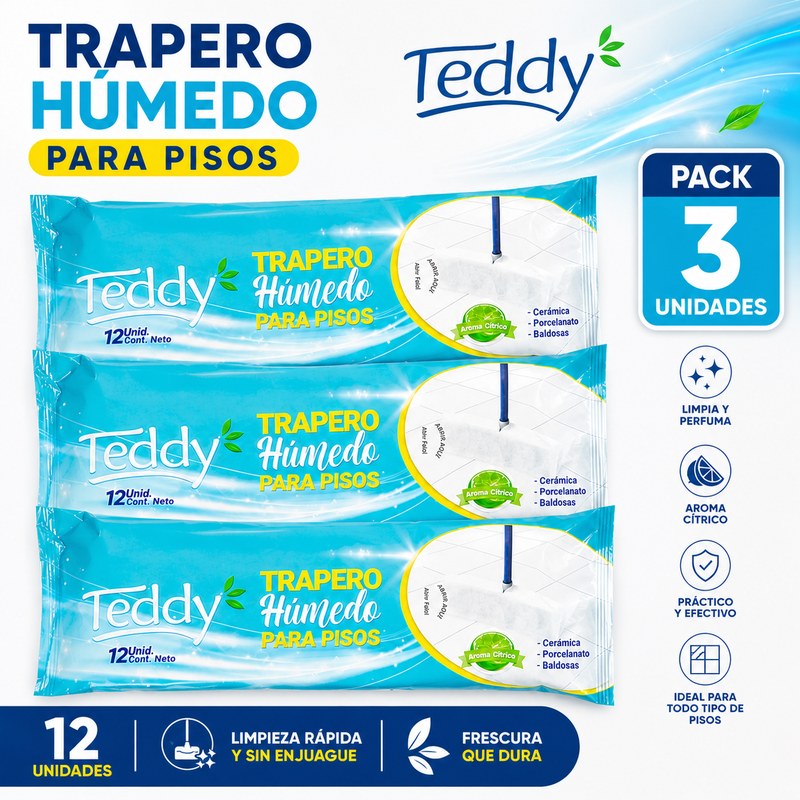 Pack Trapero Húmedo Multipisos 3 x 12 Unidades – Teddy Pack Trapero Humedo Teddy
