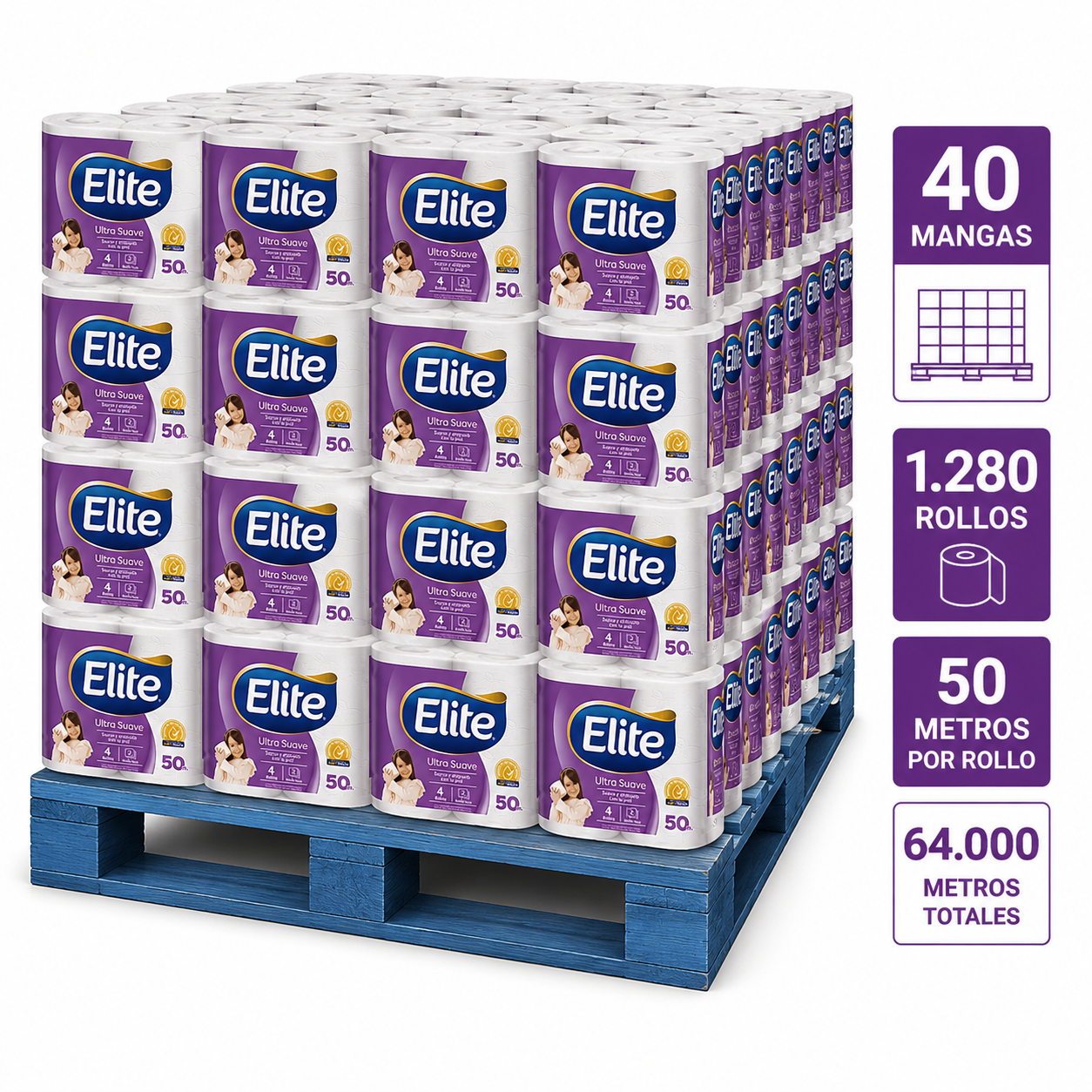 pallet-papel-higienico-elite-ultra-soft-touch-40-mangas.jpg Pallet Manga Papel Higiénico Elite Ultra Soft Touch 32 Rollos x 50 m – 40 Mangas - Imagen 1