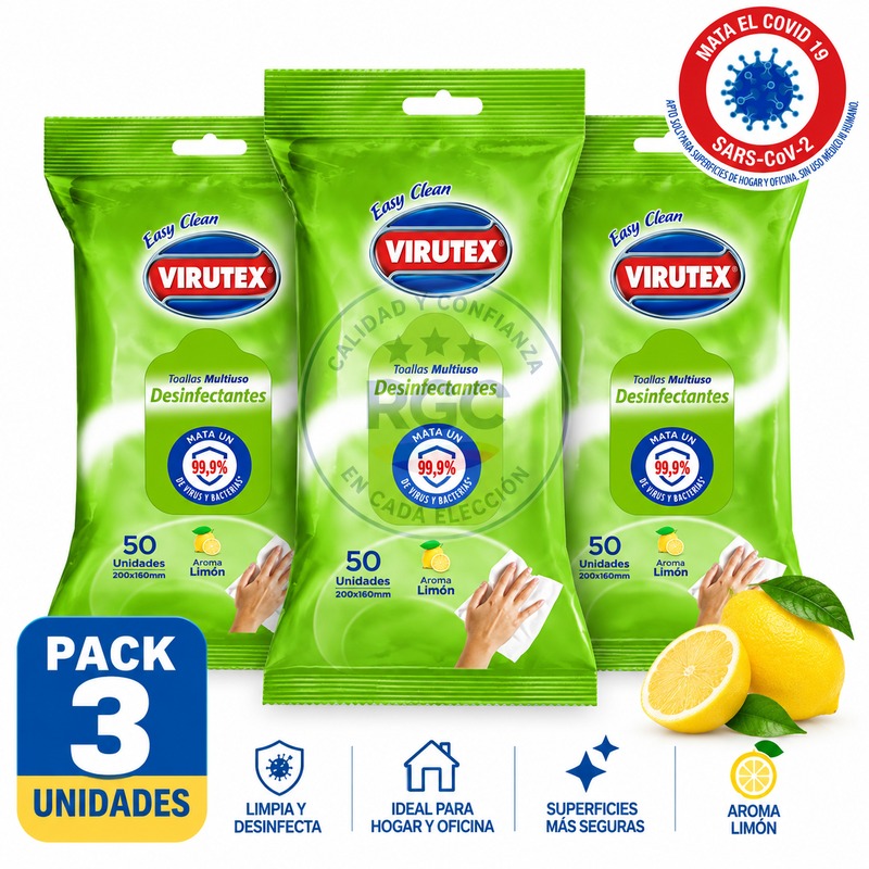 Pack 3 Toalla Humeda Virutex Pouch Limón Toalla Humeda