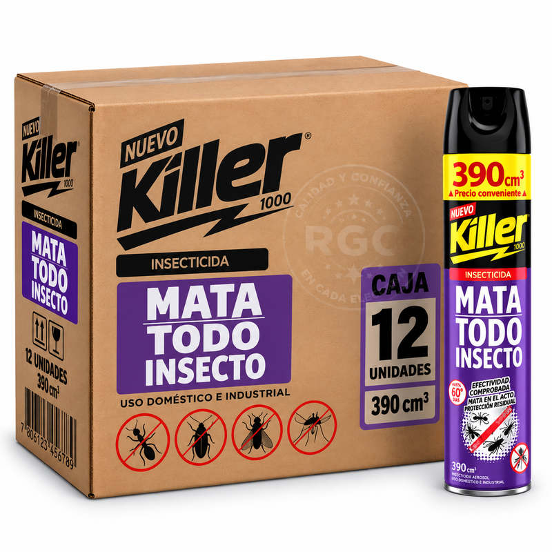 Caja 12 Insecticida Killer Mata Todo Insecto 390 cc Insecticida Mata Todo