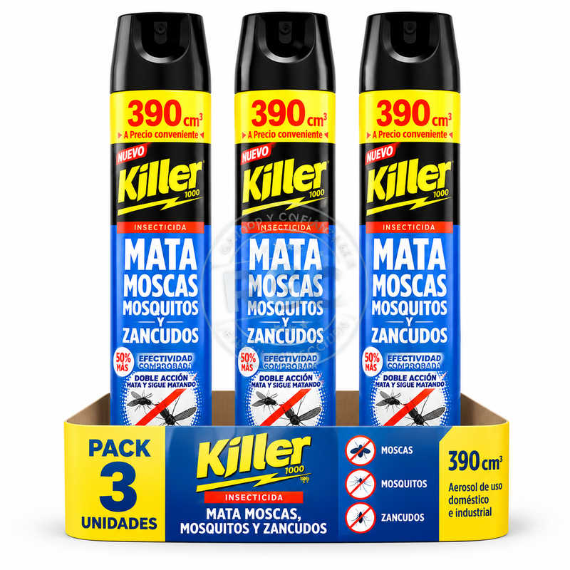 Pack 3 Insecticida Killer Moscas y Zancudos 390 cc killer moscas y zancudos